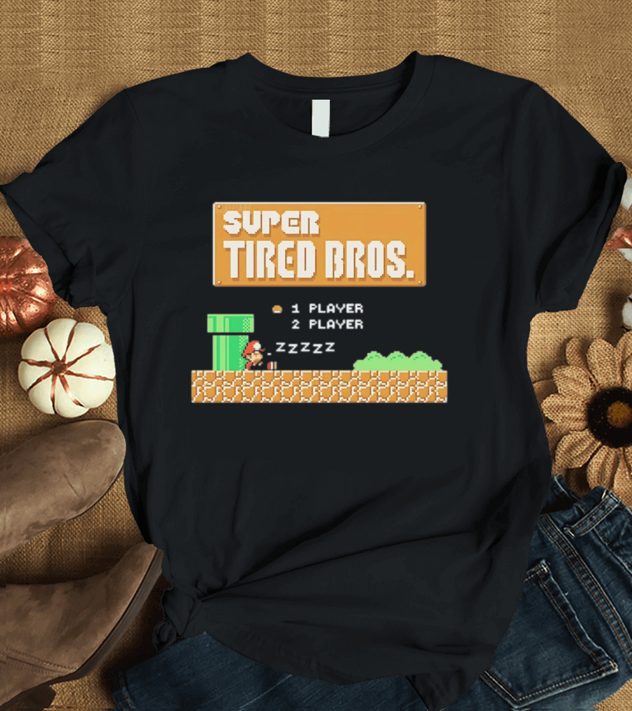 Super Tired Bros Sleepy ZZZZZ Mario 1 Player 2 Player T-Shirt