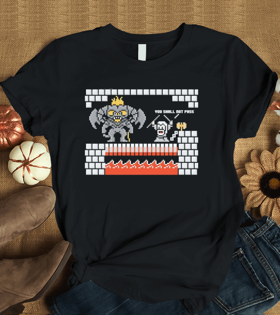 You Shall Not Pass Balrog Gandalf Pixel Retro Gaming T-Shirt