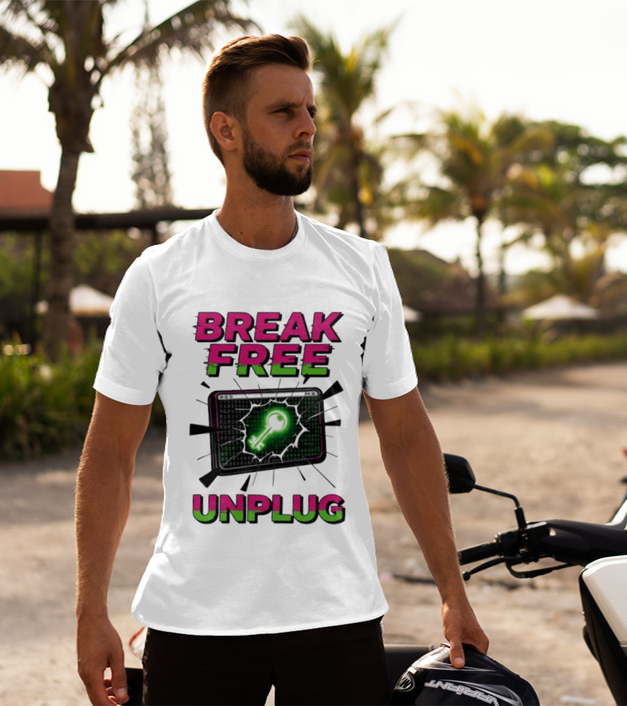 Break Free Unplug Digital Glitch Key Cyber T-Shirt