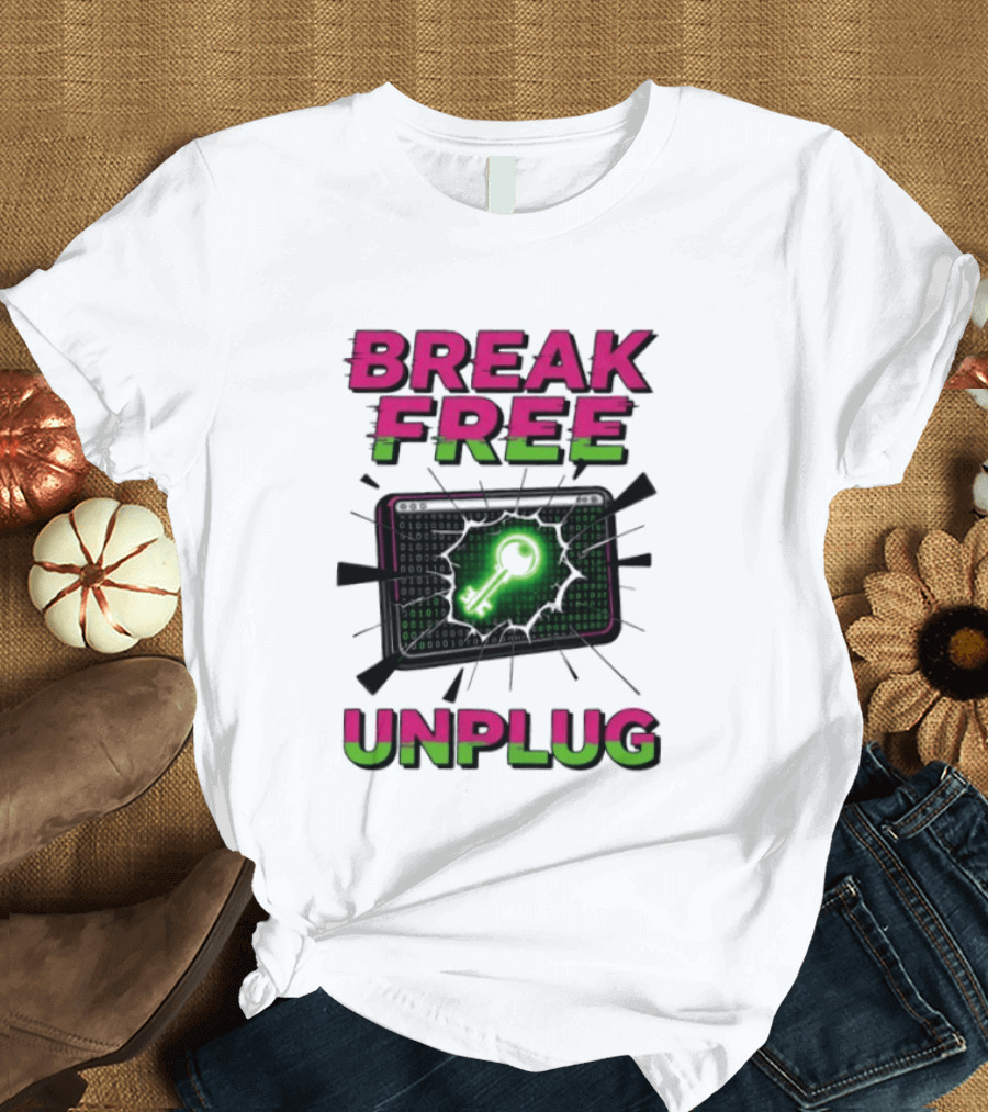 Break Free Unplug Digital Glitch Key Cyber T-Shirt