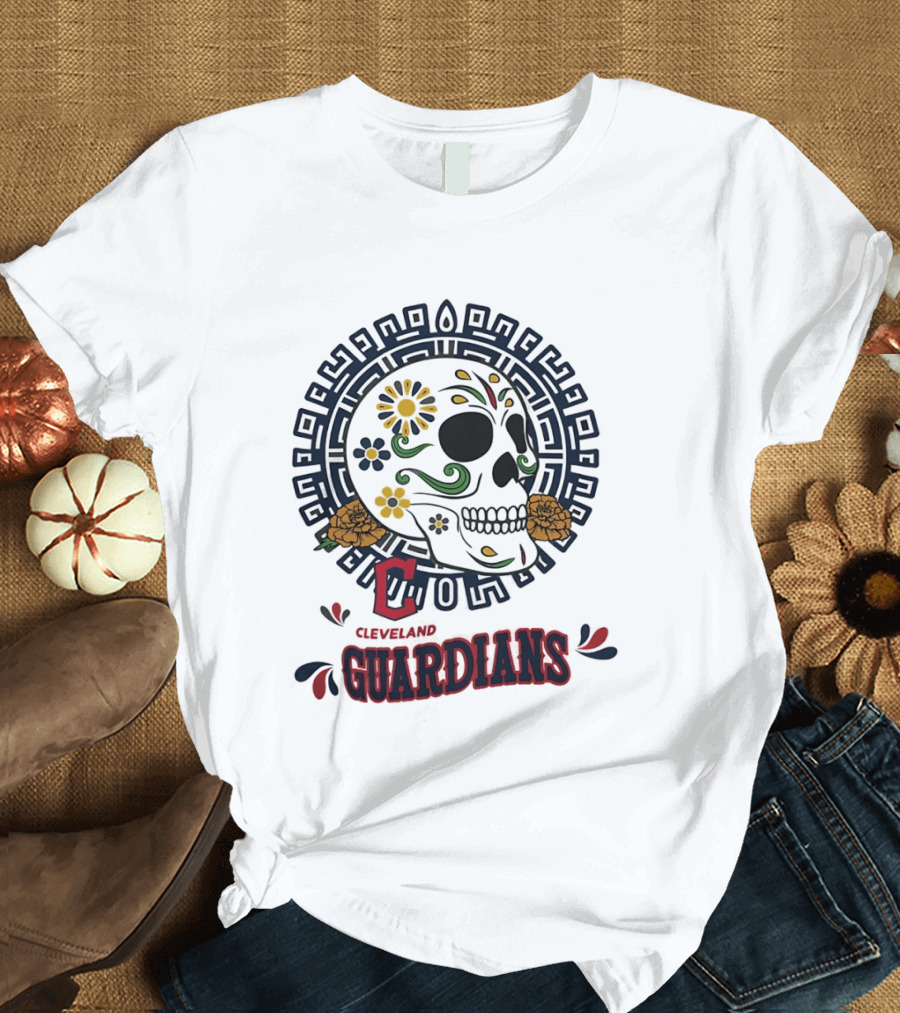 Cleveland Guardians Sugar Skull Day Of The Dead Floral Motif T-Shirt