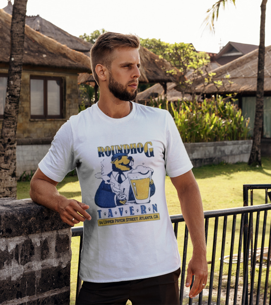 Groundhog Tavern 94 Upper Pryor Street Atlanta GA Vintage Style Beer And Smoke T-Shirt