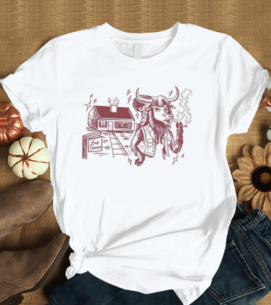 Lady Yakker Buffalo Smoking With Cabin And Stairs Rustic Red T-Shirt