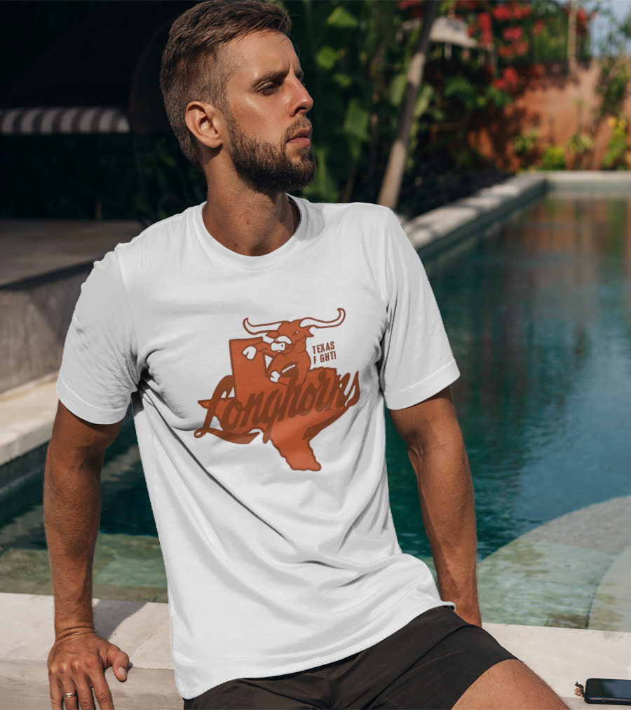Texas Longhorns Bull Head Texas State Shape Texas Fight Football T-Shirt