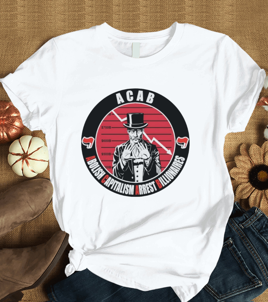 ACAB Abolish Capitalism Arrest Billionaires Monopoly Man Falling Stock Market T-Shirt