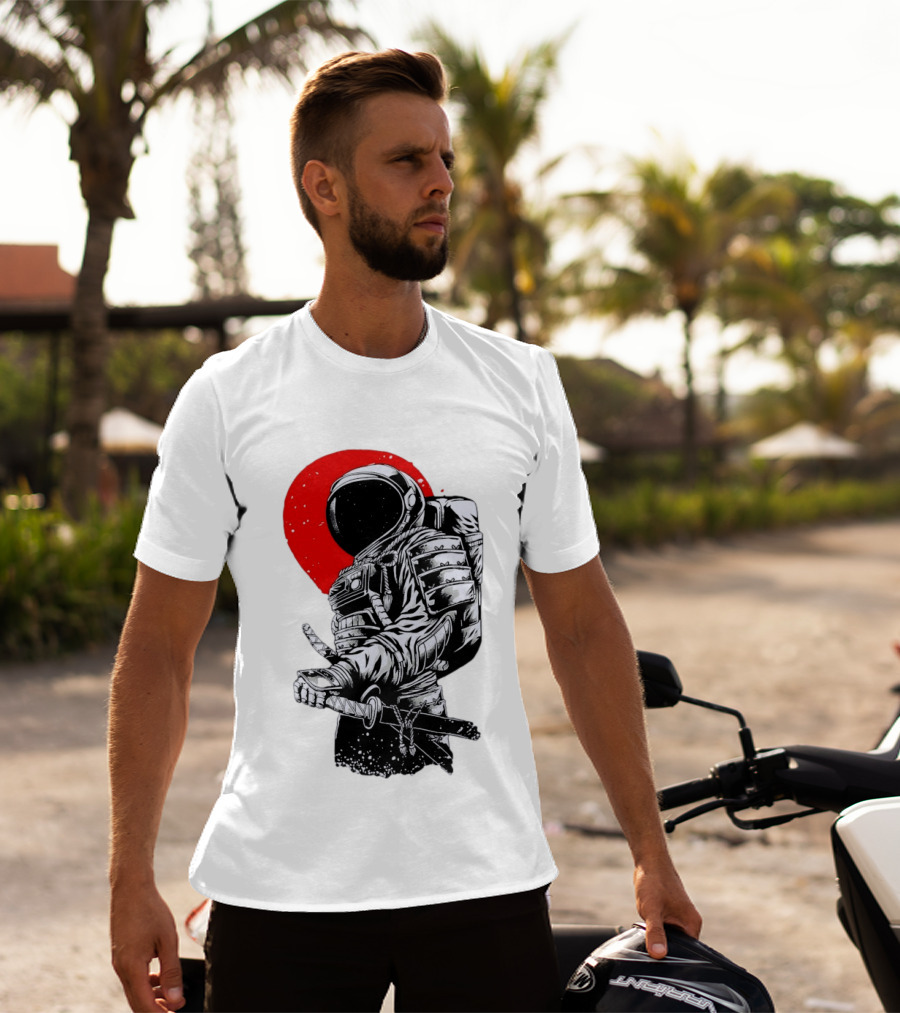 Astronaut Samurai Katana Sword Red Rising Sun T-Shirt