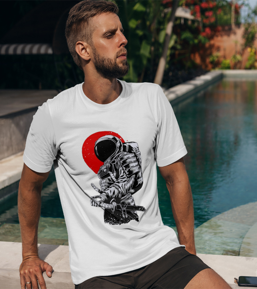 Astronaut Samurai Katana Sword Red Rising Sun T-Shirt