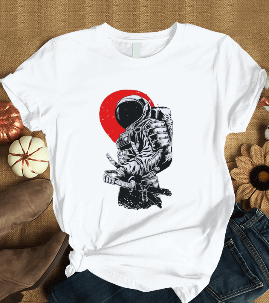 Astronaut Samurai Katana Sword Red Rising Sun T-Shirt