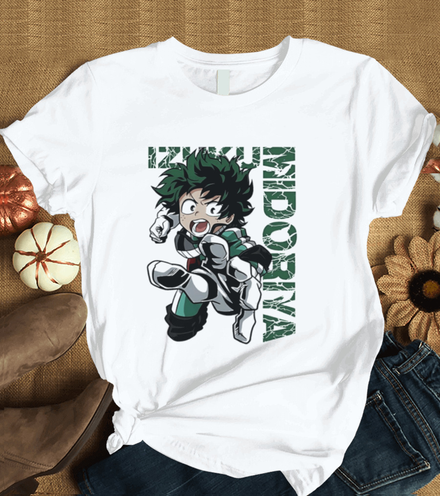 Izuku Midoriya Action Pose Green Hero Costume Anime T-Shirt