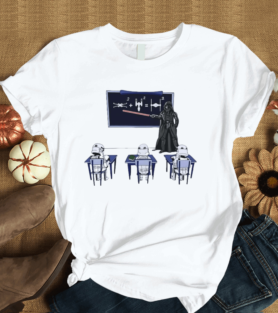 Darth Vader Teaching TIE Fighter Math To Stormtroopers Classroom Cartoon T-Shirt