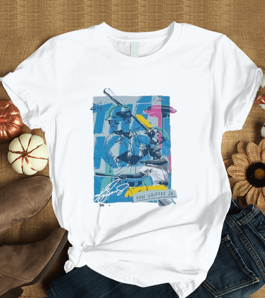 Ken Griffey Jr The Kid Baseball Legend Number 24 Seattle Skyline T-Shirt