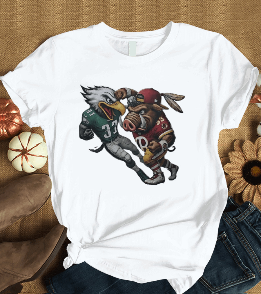 Eagles Versus Redskins Fight Cartoon NFL Rivalry T-Shirt