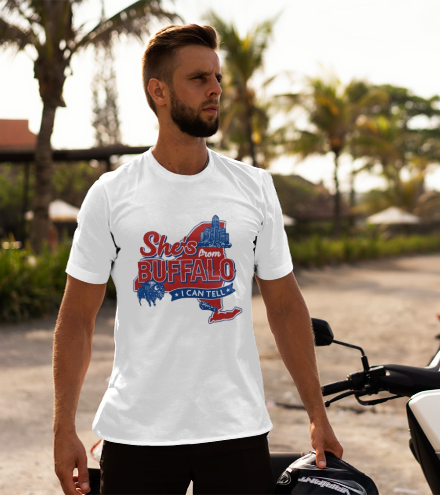 She's From Buffalo I Can Tell New York Skyline Map Bison T-Shirt