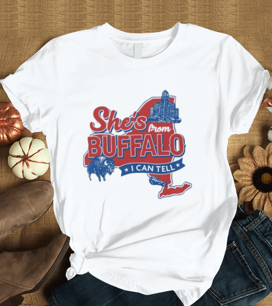 She's From Buffalo I Can Tell New York Skyline Map Bison T-Shirt