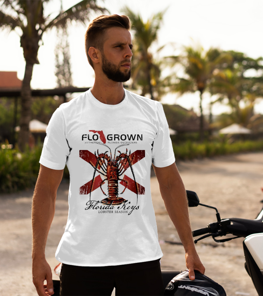 FLO GROWN Authentic Florida Outdoors Florida Keys Lobster Season Spiny Lobster Florida Flag T-Shirt