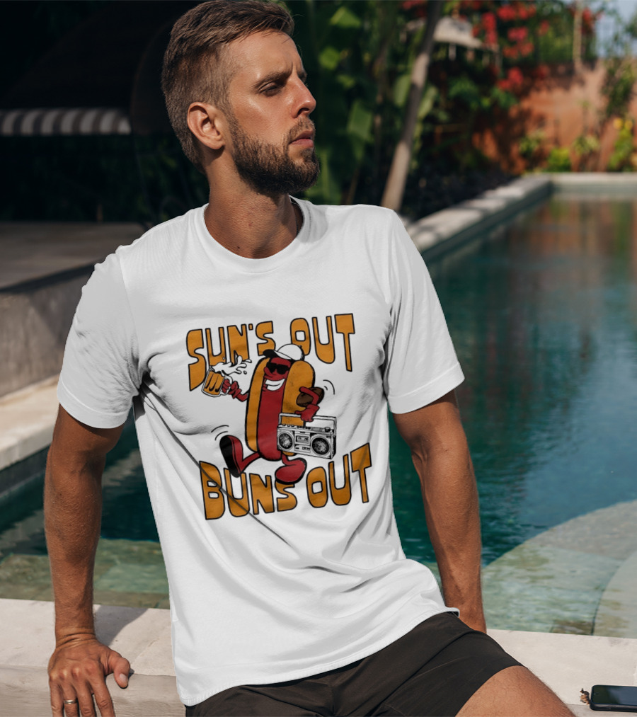 Sun's Out Buns Out Cool Hotdog With Sunglasses And Drink T-Shirt