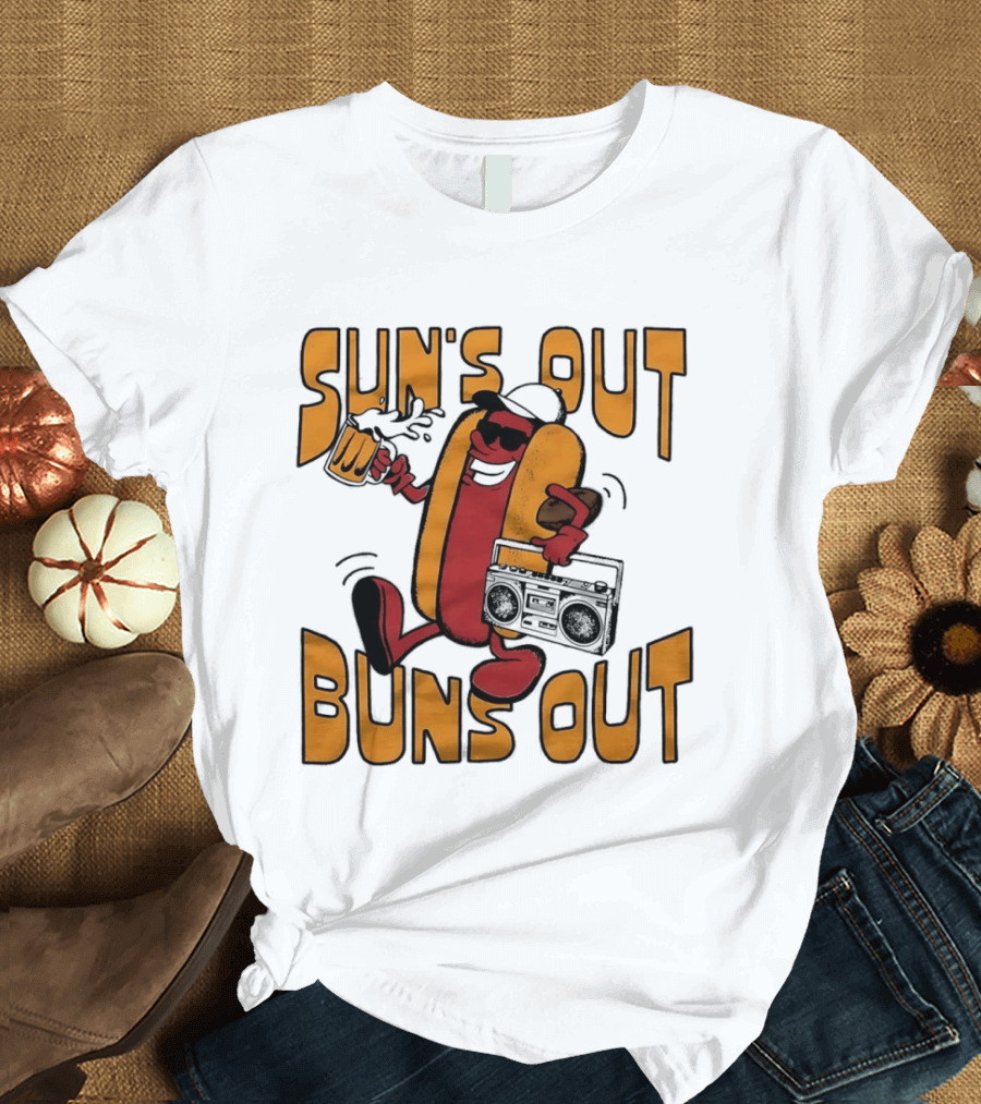Sun's Out Buns Out Cool Hotdog With Sunglasses And Drink T-Shirt