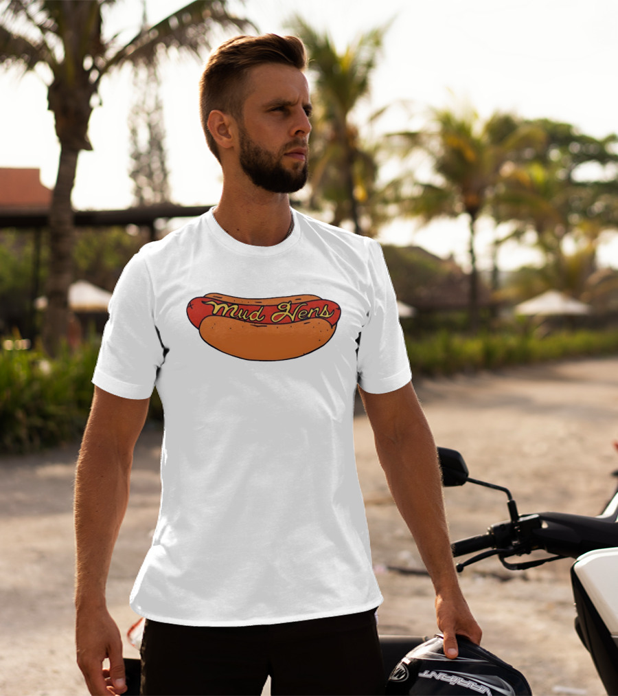 Mud Hens Cursive Lettering Footlong Hot Dog Baseball Team T-Shirt