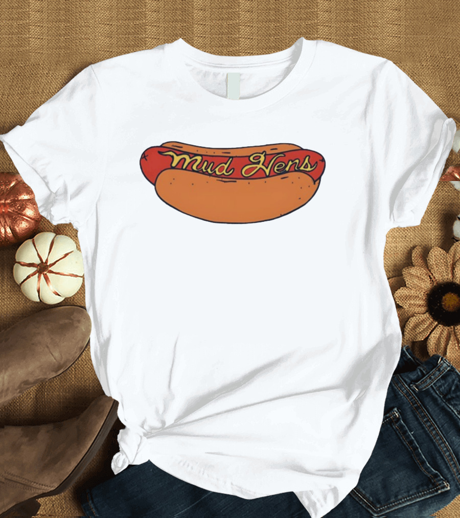 Mud Hens Cursive Lettering Footlong Hot Dog Baseball Team T-Shirt