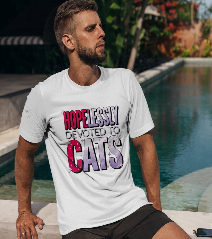 Hopelessly Devoted To Cats Glitter Sparkle T-Shirt