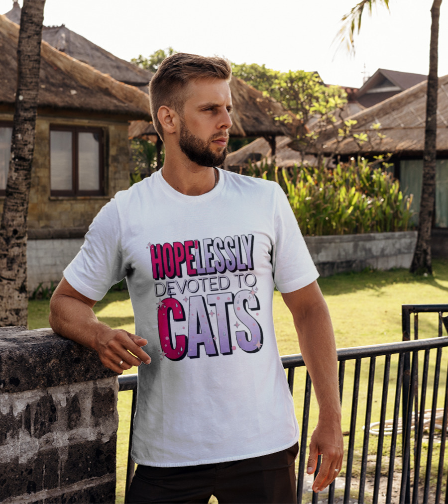 Hopelessly Devoted To Cats Glitter Sparkle T-Shirt