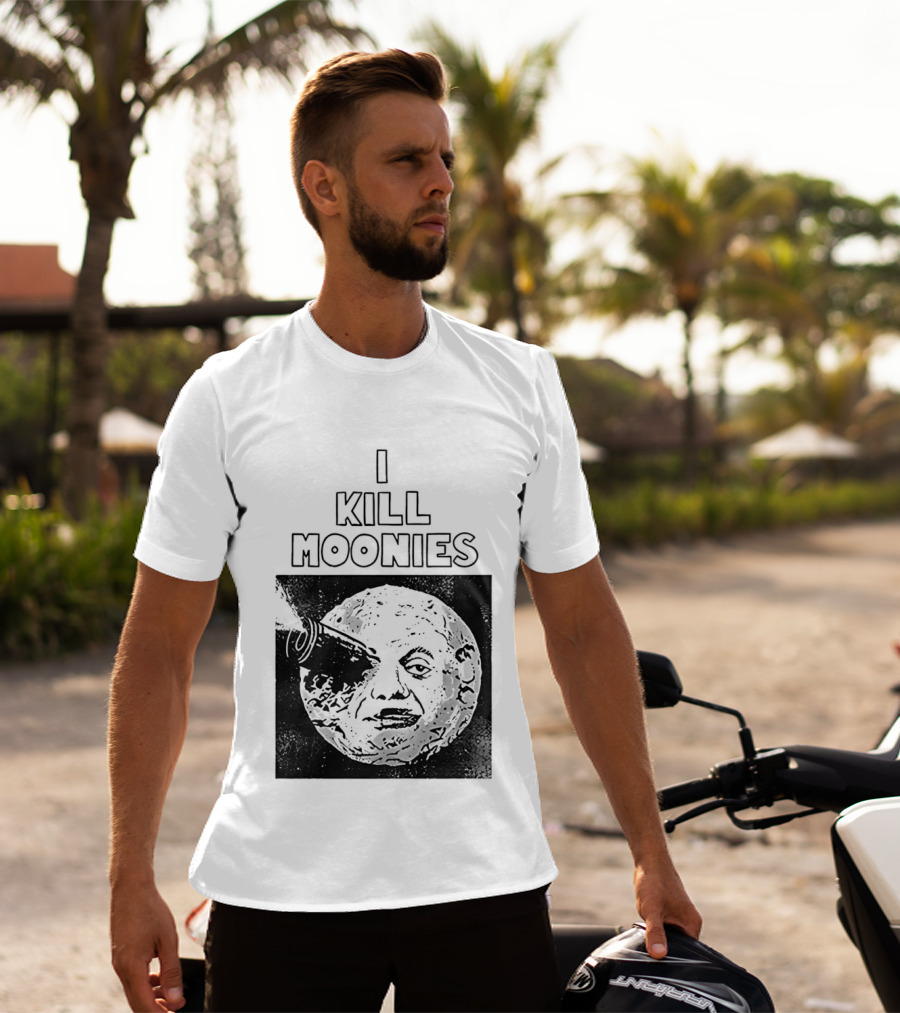 I Kill Moonies Man In The Moon Rocket Eye T-Shirt