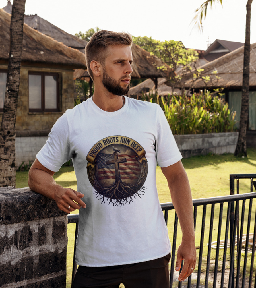 Proud Roots Run Deep Cross Dove American Flag Roots T-Shirt