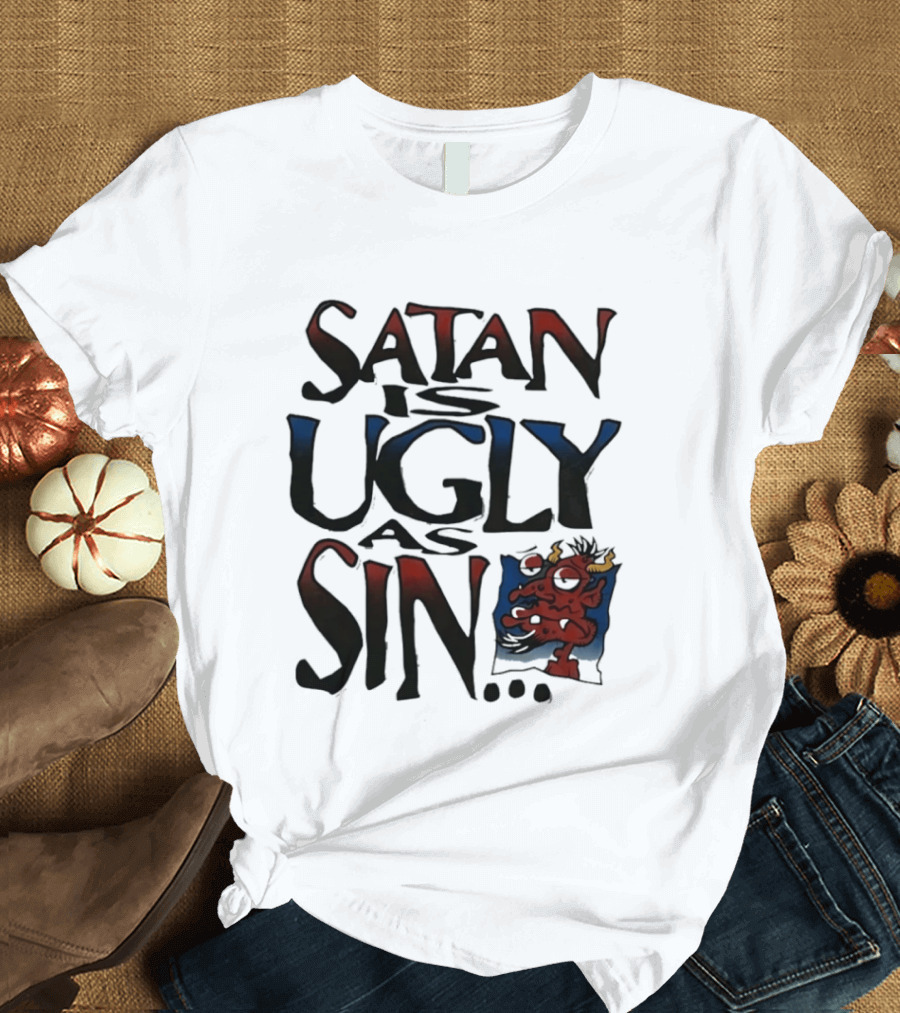 Satan Is Ugly As Sin Red Cartoon T-Shirt