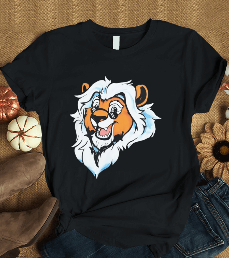 Cartoon Lion Head With Sunglasses And White Mane T-Shirt