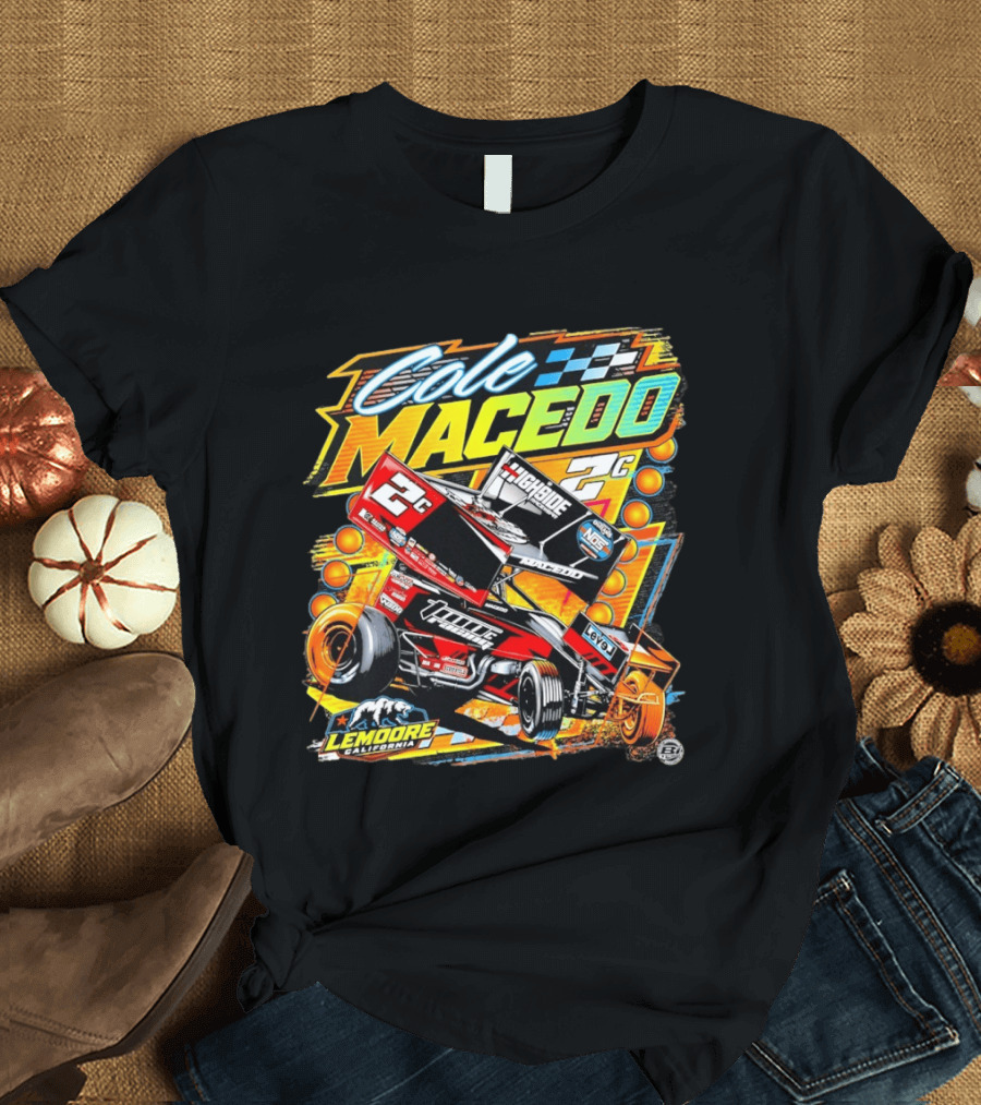 Cole Macedo 2C Racing Lemoore California Sprint Car Checkered Flag NOS Highside T-Shirt