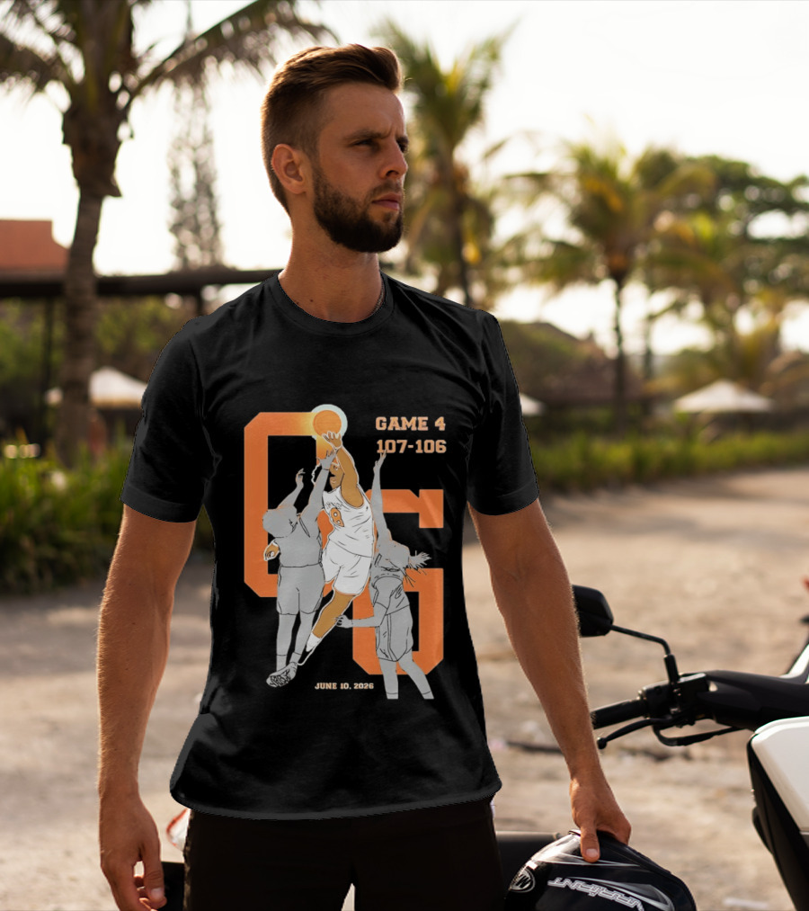 Game 4 107 106 June 10 2026 Basketball Player Dunk Action T-Shirt