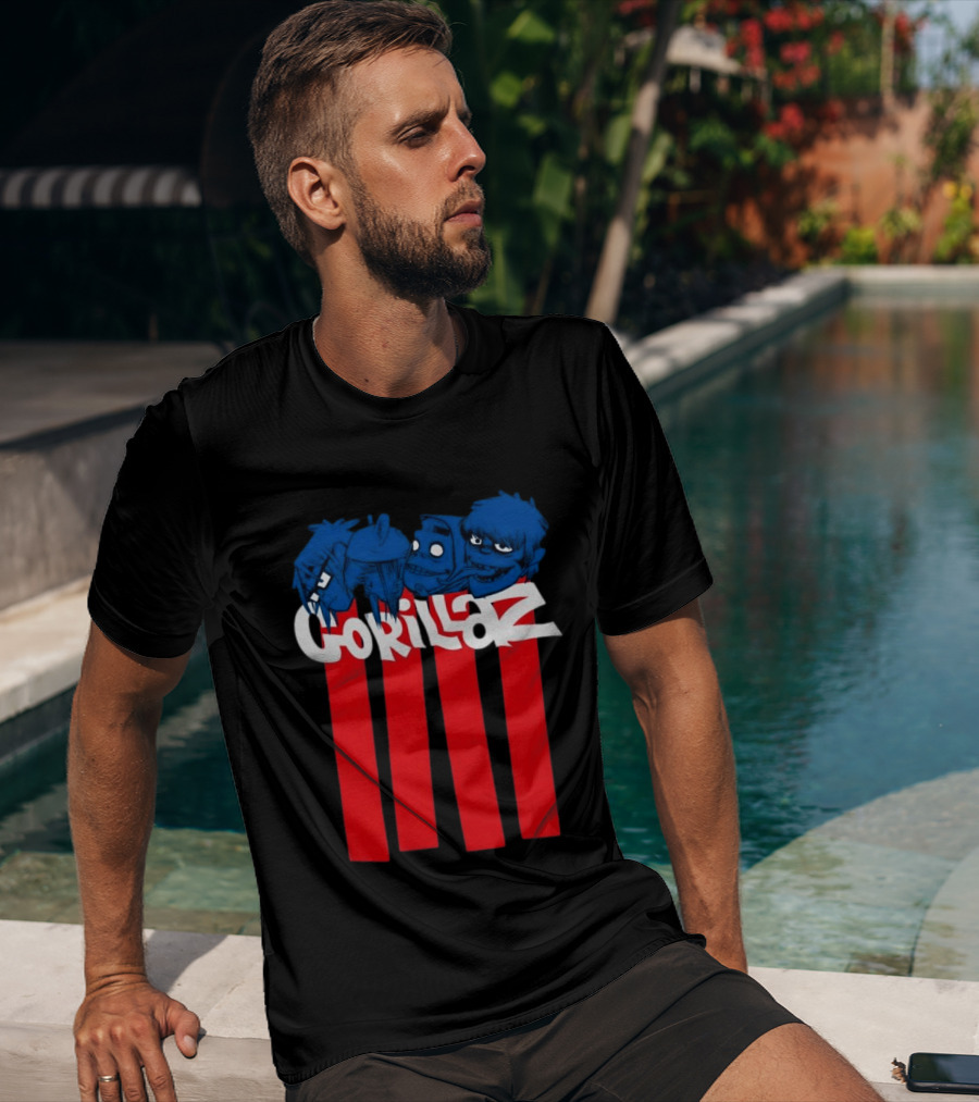 GORILLAZ Pez Heads Characters Red Stripes T-Shirt