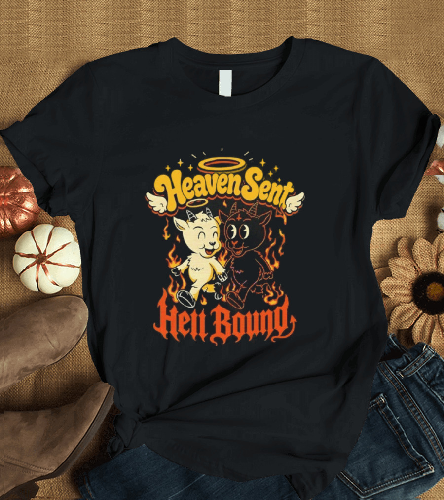 Heaven Sent Hell Bound Goats Fire Halo Wings T-Shirt