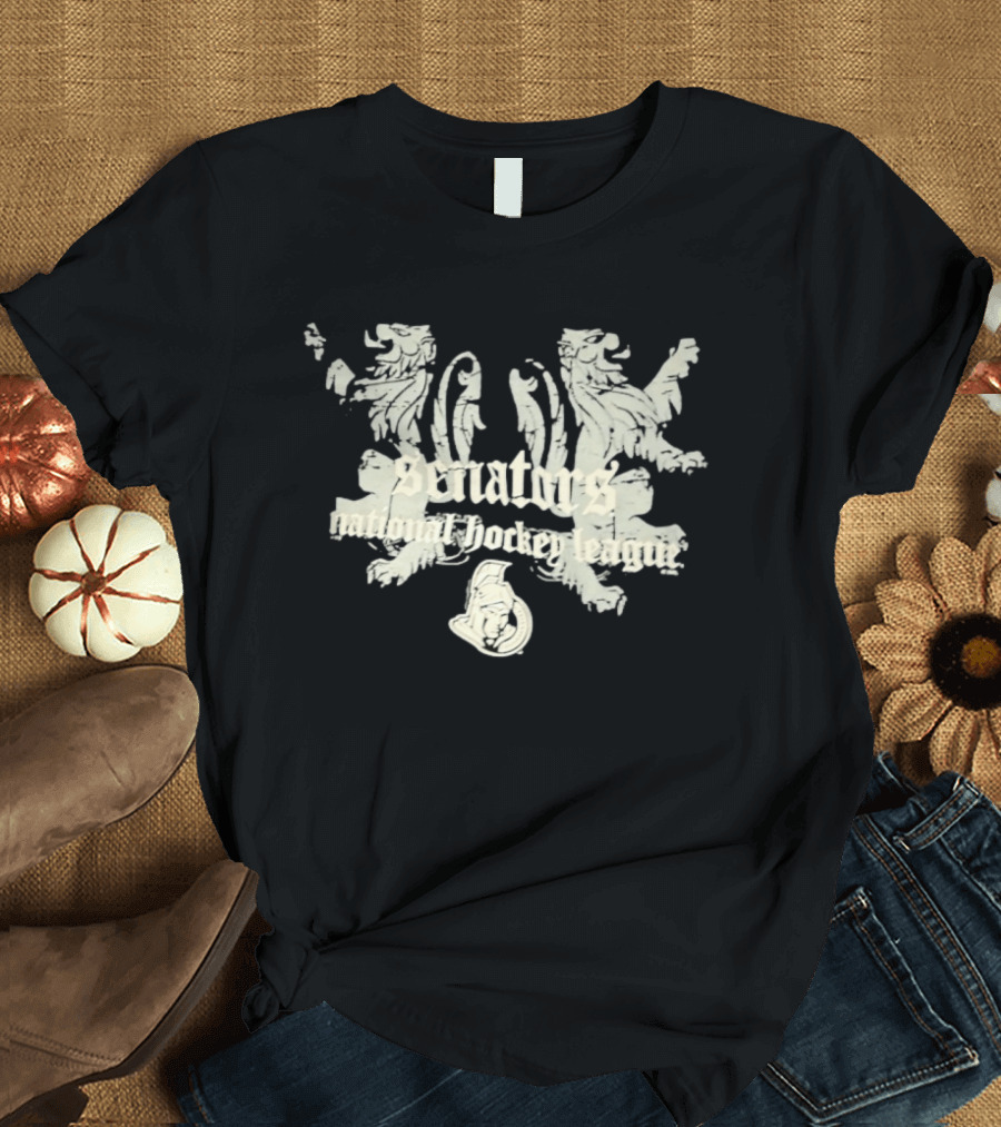 Ottawa Senators National Hockey League Distressed Vintage Crest With Lions T-Shirt