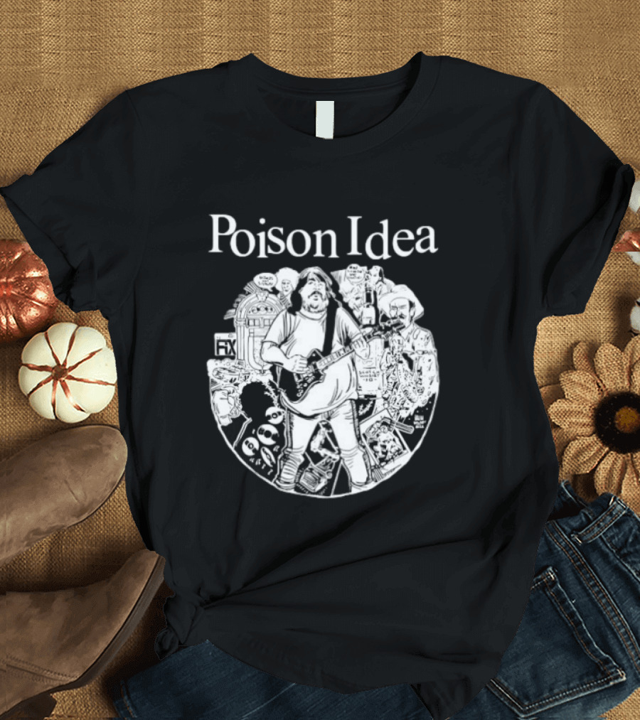 Poison Idea Jerry A Casale Portland Punk Black And White Sketch Montage T-Shirt