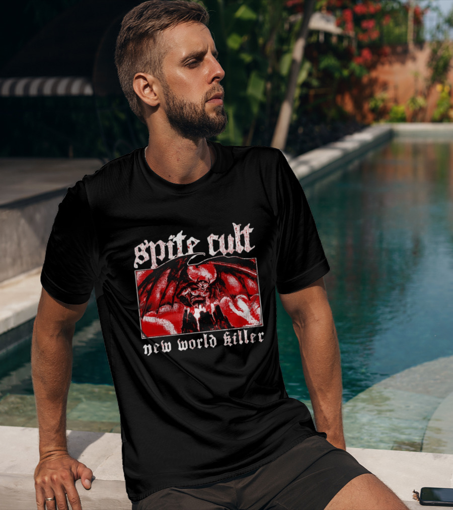 Spite Cult Horned Demon Spreading Wings On Mountain New World Killer T-Shirt