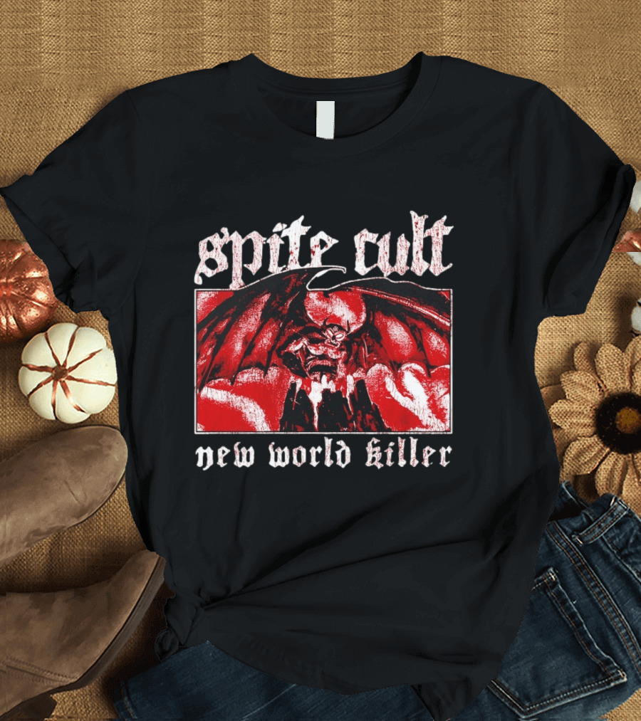 Spite Cult Horned Demon Spreading Wings On Mountain New World Killer T-Shirt