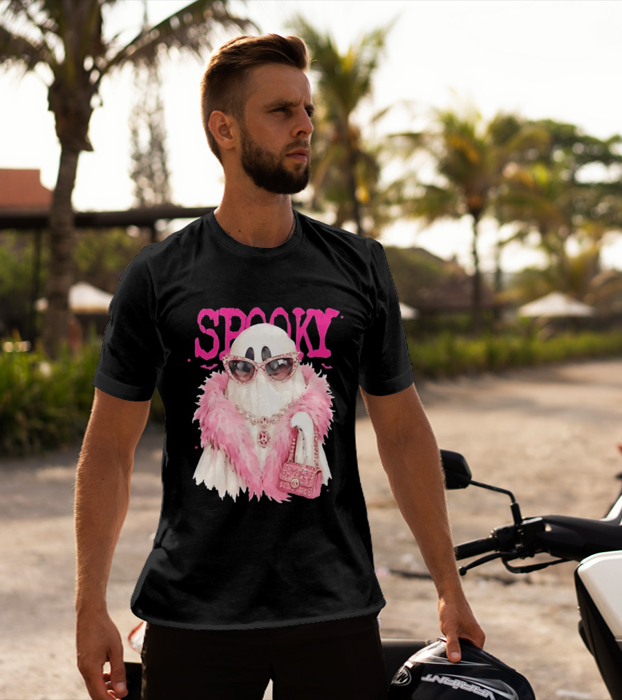 Spooky Glamorous Ghost With Pink Fur And Sunglasses T-Shirt
