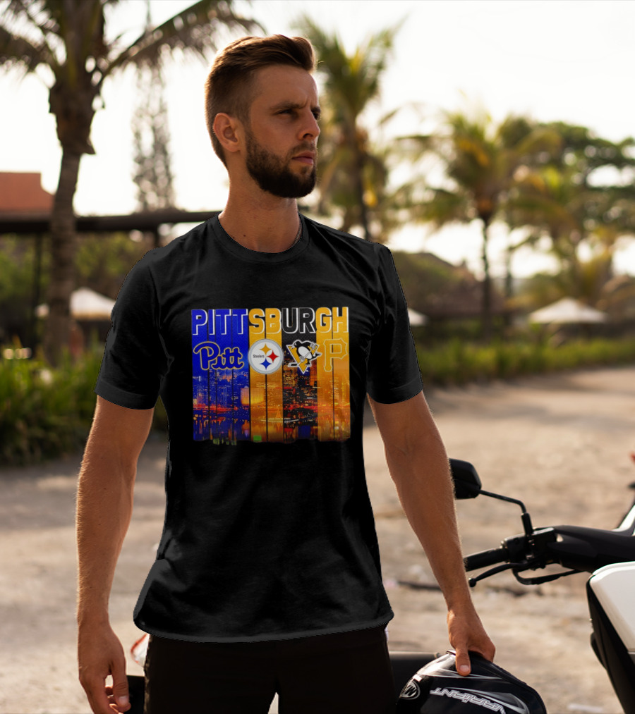 Pittsburgh Pitt Steelers Penguins Pirates City Skyline T-Shirt