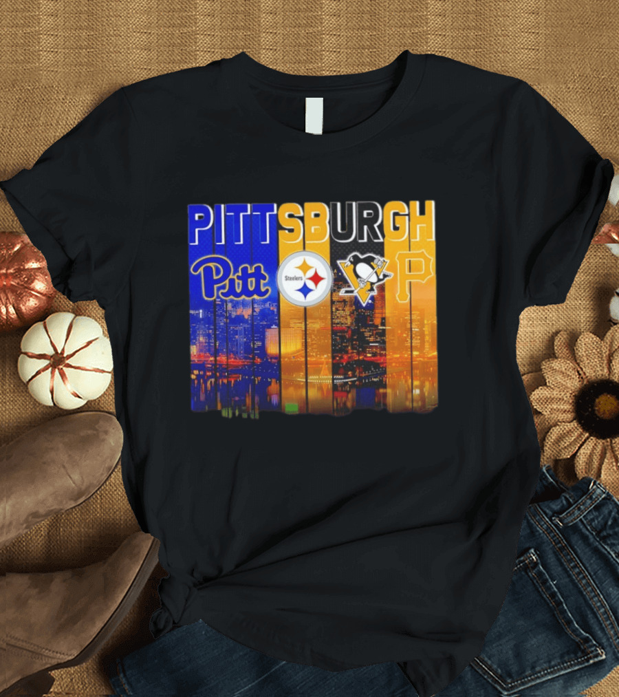 Pittsburgh Pitt Steelers Penguins Pirates City Skyline T-Shirt
