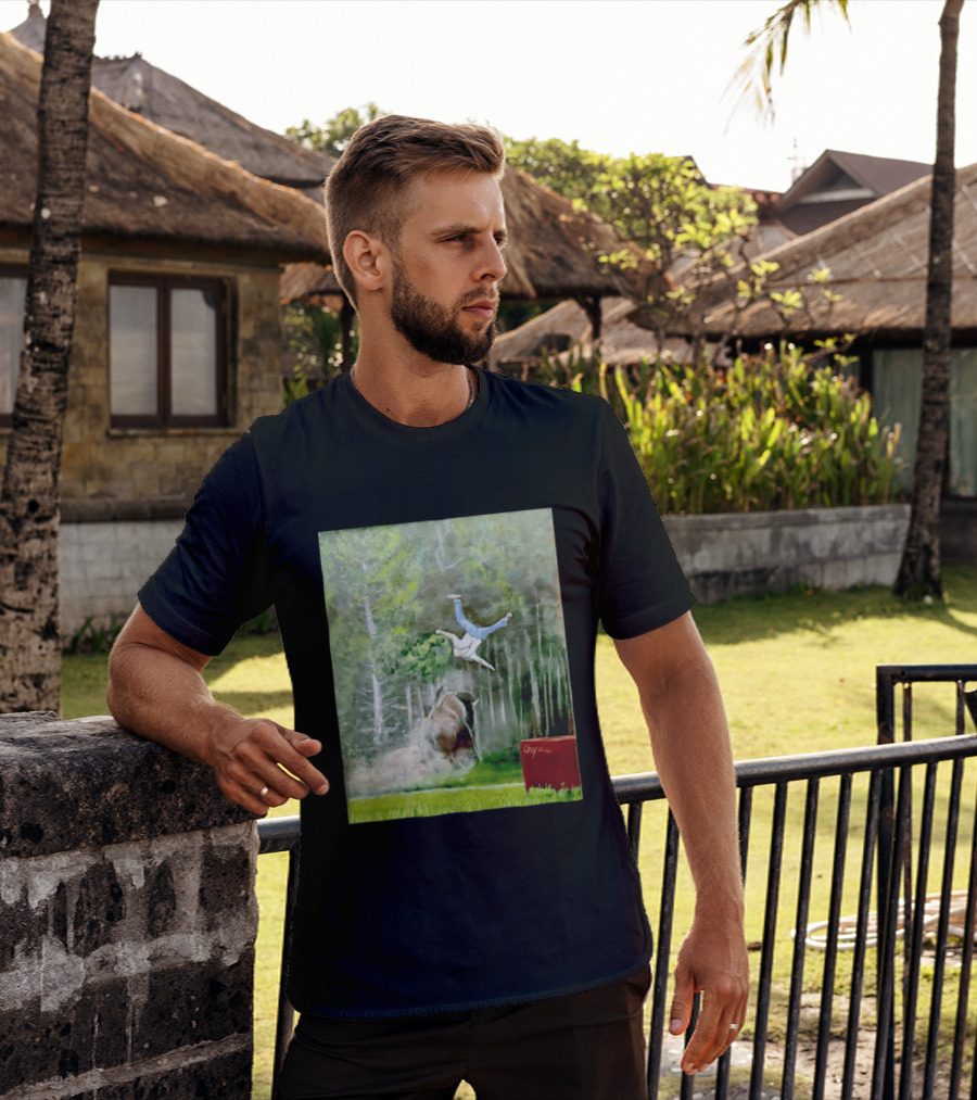 Sportman Epic Bison Attack Wildlife Painting T-Shirt