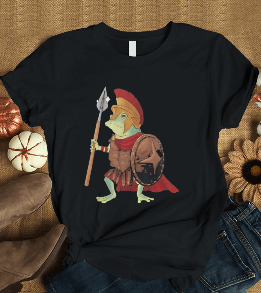 Stakuyi Hop Lite Frog Roman Soldier Spear Shield Helmet Red Cape T-Shirt