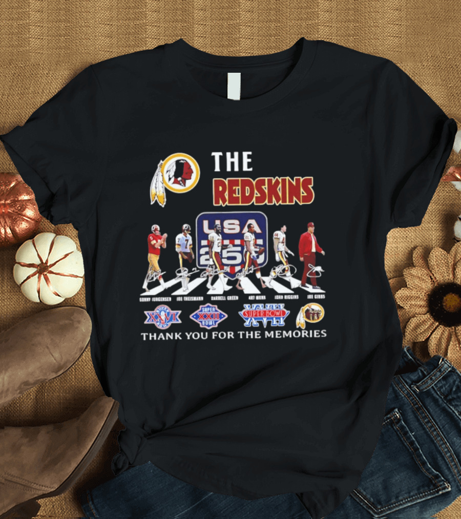 The Redskins USA 250 Years Celebration With Redskins Nation Signatures And Super Bowl Wins T-Shirt