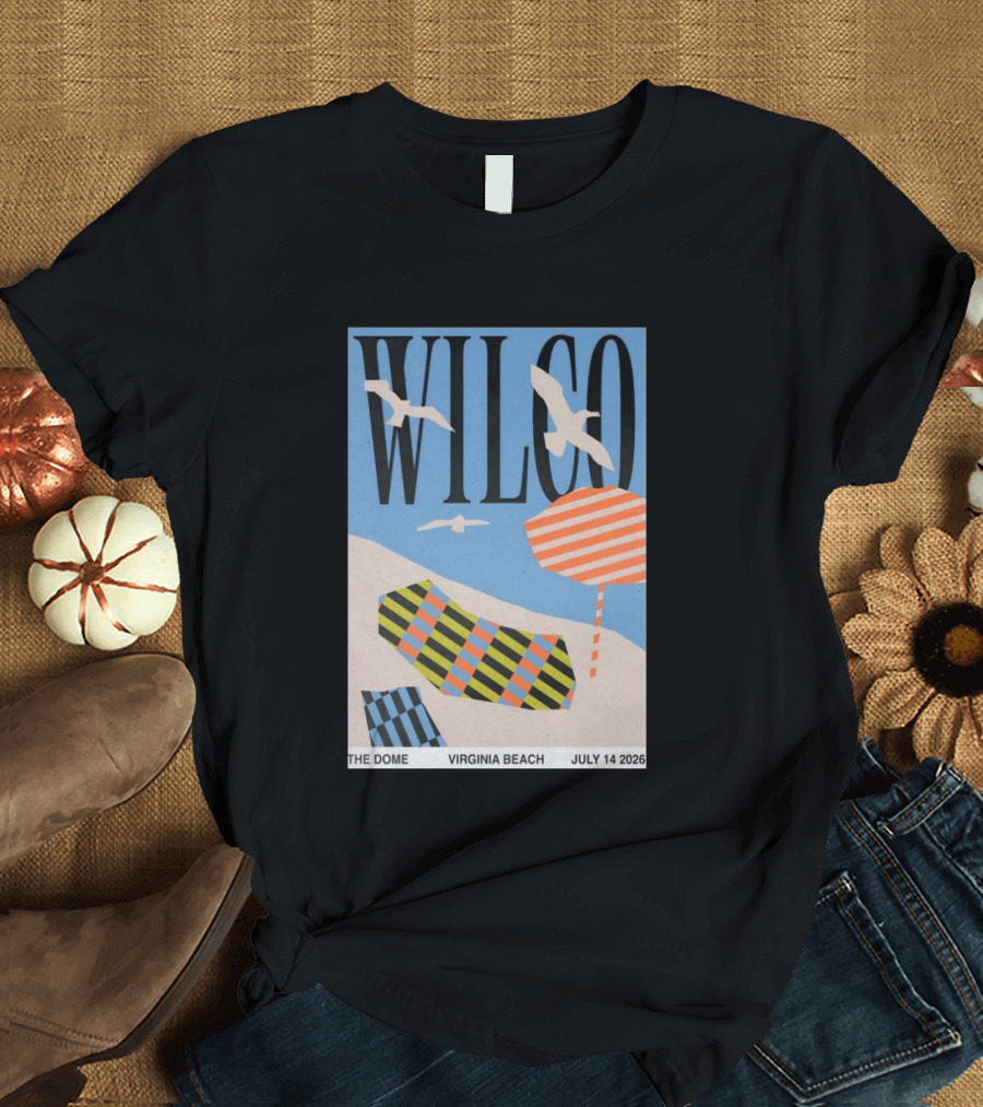 Wilco Concert The Dome Virginia Beach July 14 2026 Seagulls Beach Umbrellas T-Shirt