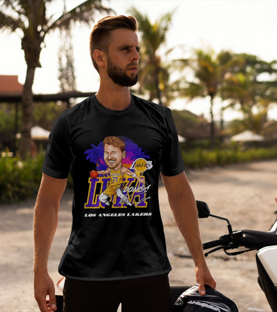 Luka Doncic 77 Los Angeles Lakers Skyline Cartoon T-Shirt