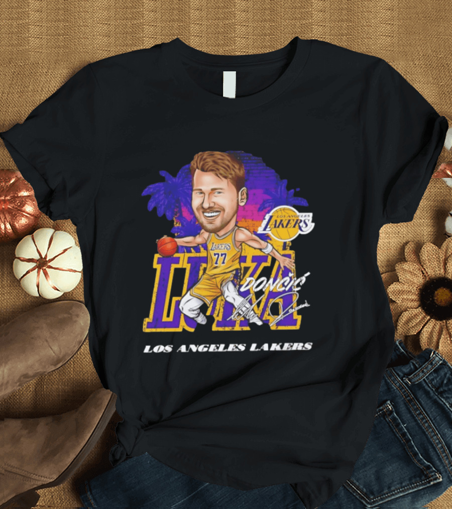 Luka Doncic 77 Los Angeles Lakers Skyline Cartoon T-Shirt
