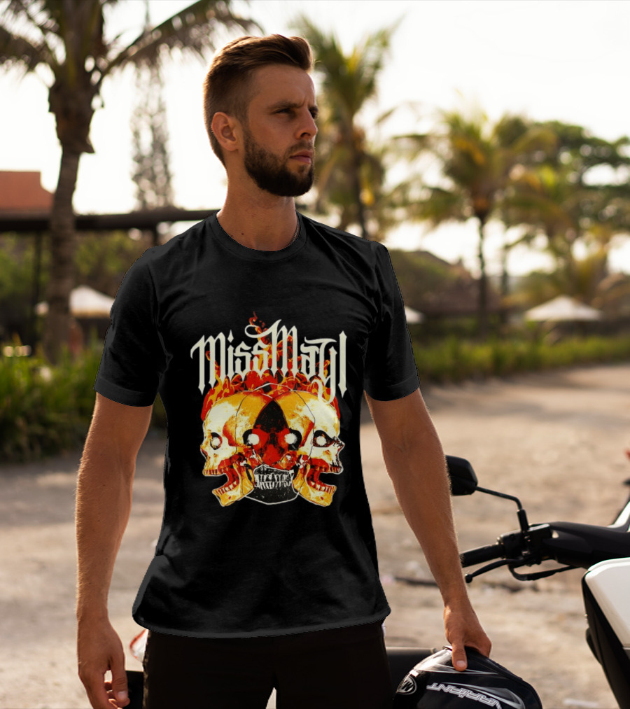 Miss May I Skulls And Fire Metalcore Band Triple Skull Flames T-Shirt