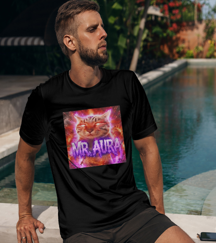 Mr. Aura Cat Fiery Cosmic Internet Culture Phenomenon T-Shirt