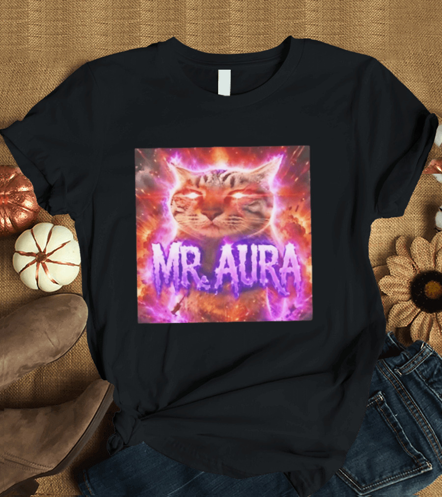 Mr. Aura Cat Fiery Cosmic Internet Culture Phenomenon T-Shirt