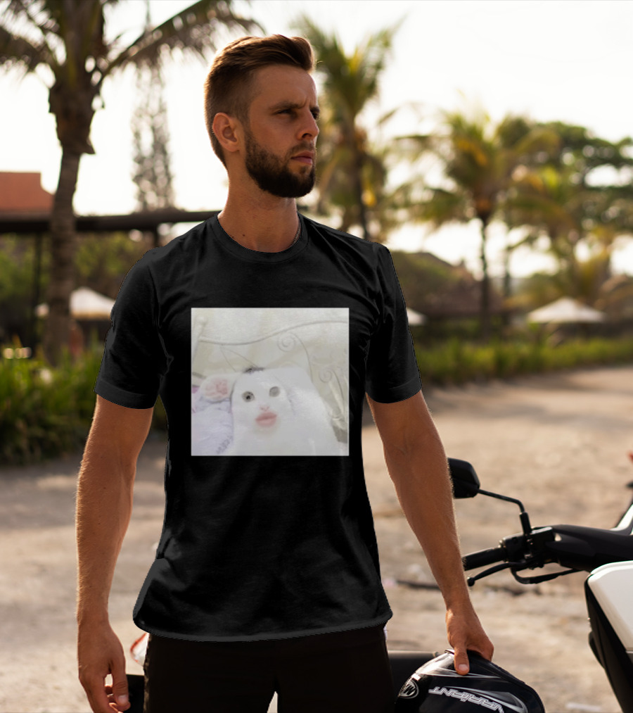 Cursed Cat Meme Funny Distorted Face Filter Selfie T-Shirt